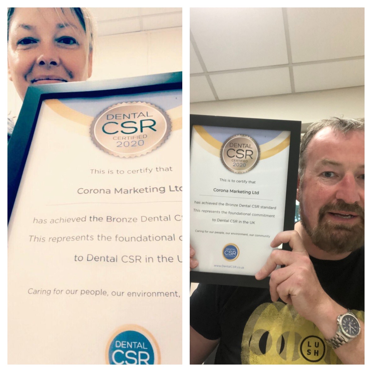 Staff at Corona Marketing hold their CSR certificate